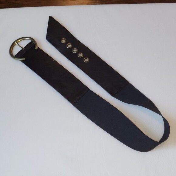 Stretchy Statement Piece Belt Oversized Brass Gold Buckle Plus Size NWT - Picture 3 of 7